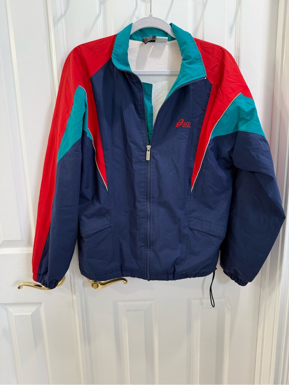 Vintage 90s ASICS Gore-Tex Colorblock Windbreaker Jacket Navy Teal Red Large